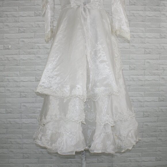 VINTAGE Bridal Gown Petite Wedding Dress Pearls Layers Ruffles White Flowergirl - Picture 8 of 14